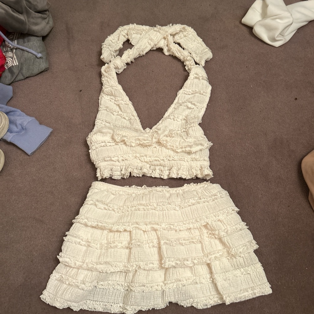 Cream Ruffled Two-Piece Set